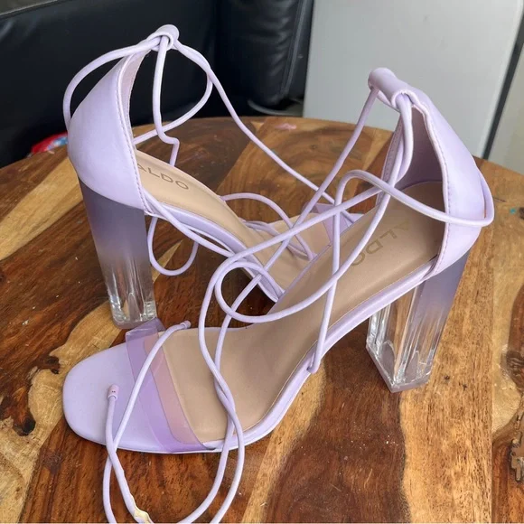 Aldo Lavender Strappy Heels with Clear Block Heel - Picture 5 of 6
